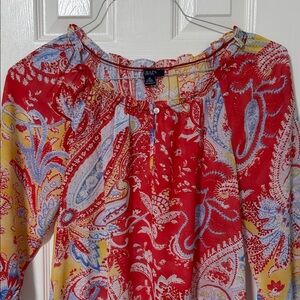 Chaps Pink Paisley Button-Keyhole Peasant Blouse